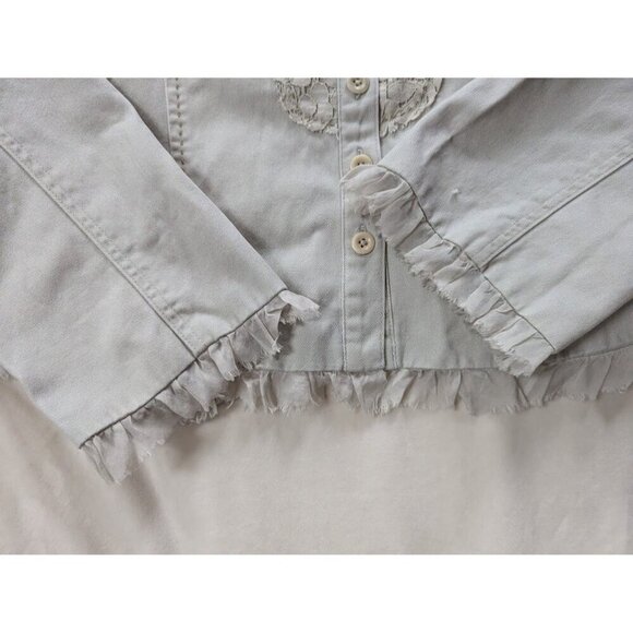 Sundance Women's (8) Lace Militaire Jacket Shirt Taupe Front Ruffle - Picture 4 of 6